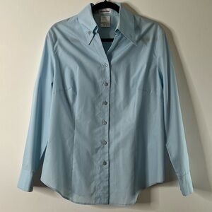Poplin Blue Collared Darted Shirt  by Steilman Stand collar with button​
